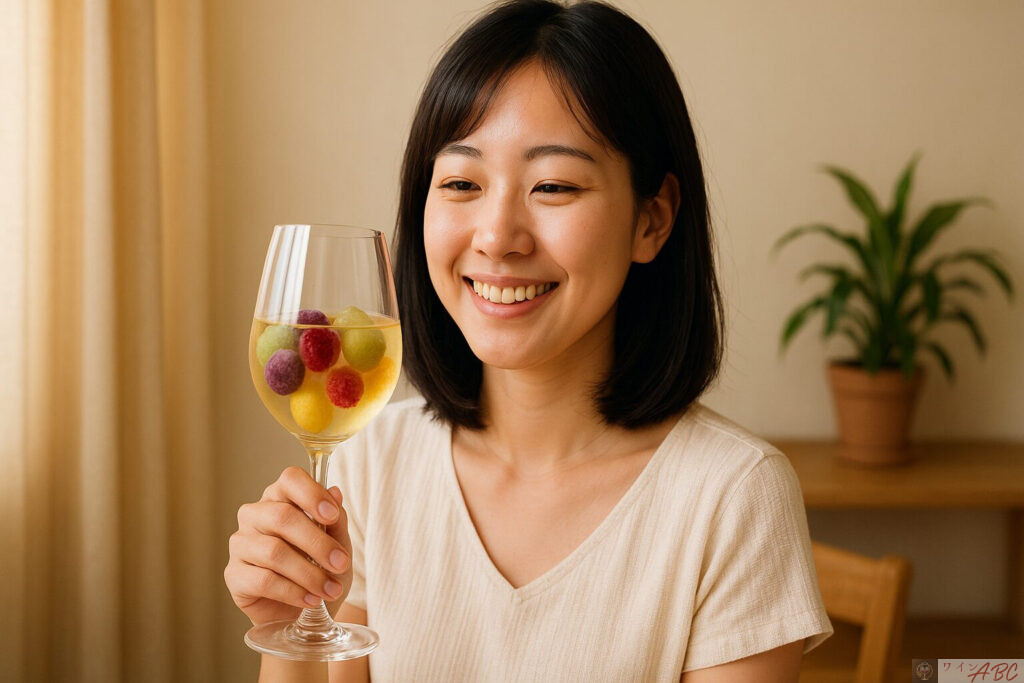 ワインに凍らせたフルーツを入れる