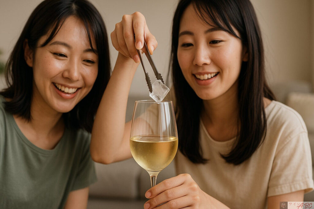 ワインに氷を入れる瞬間
