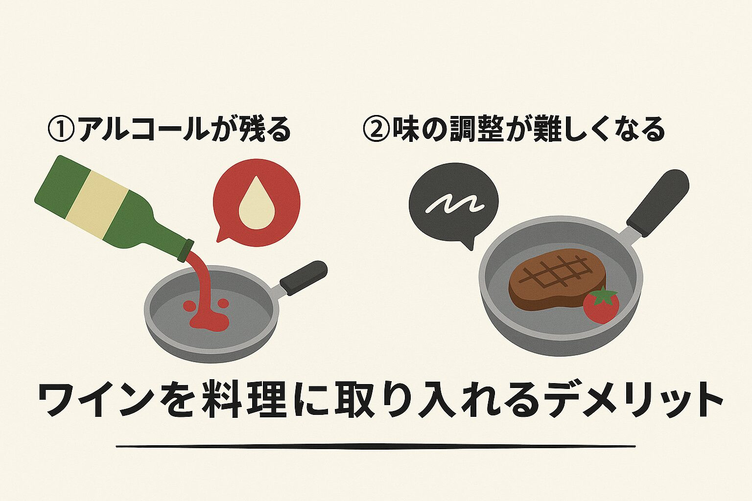 ワインを料理に使用するデメリット 図解