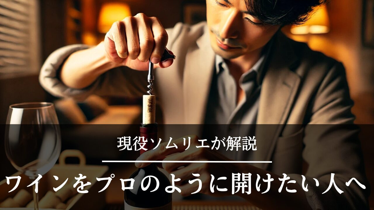 ワインを抜栓している男性