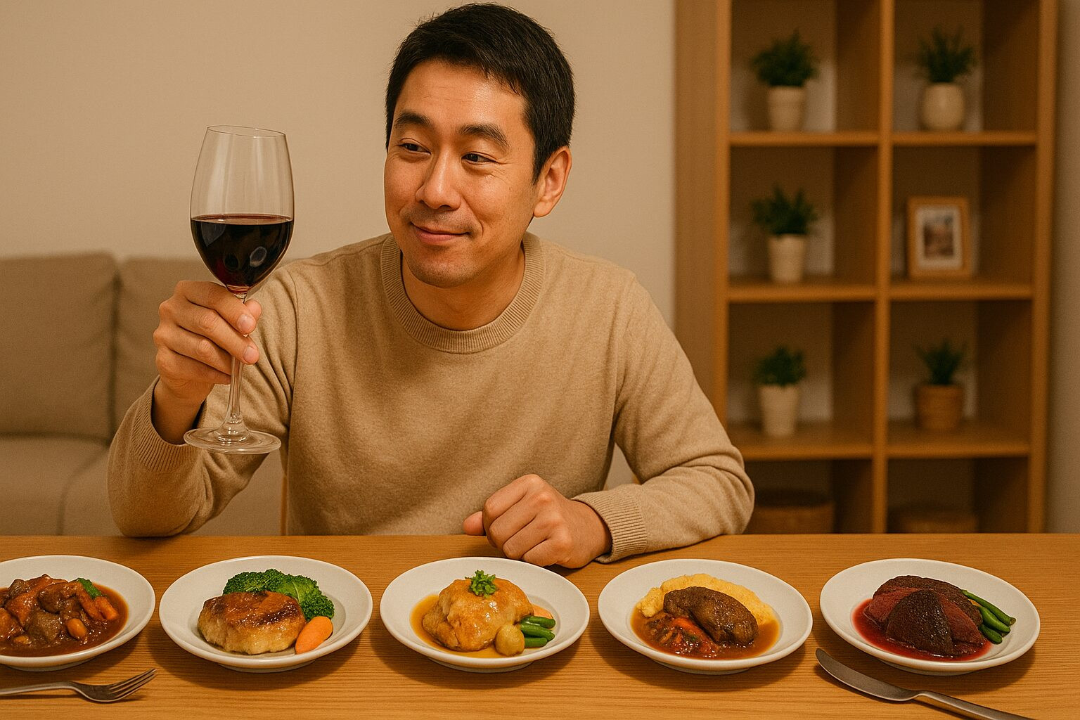 様々な肉料理と赤ワイン
